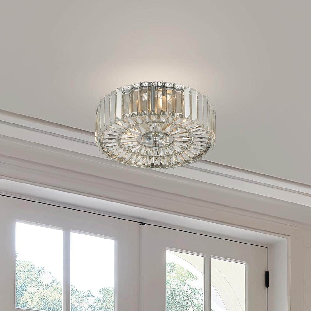 13 in. 2-Light Chrome and Crystal Flush Mount Ceiling Light - Hercitys
