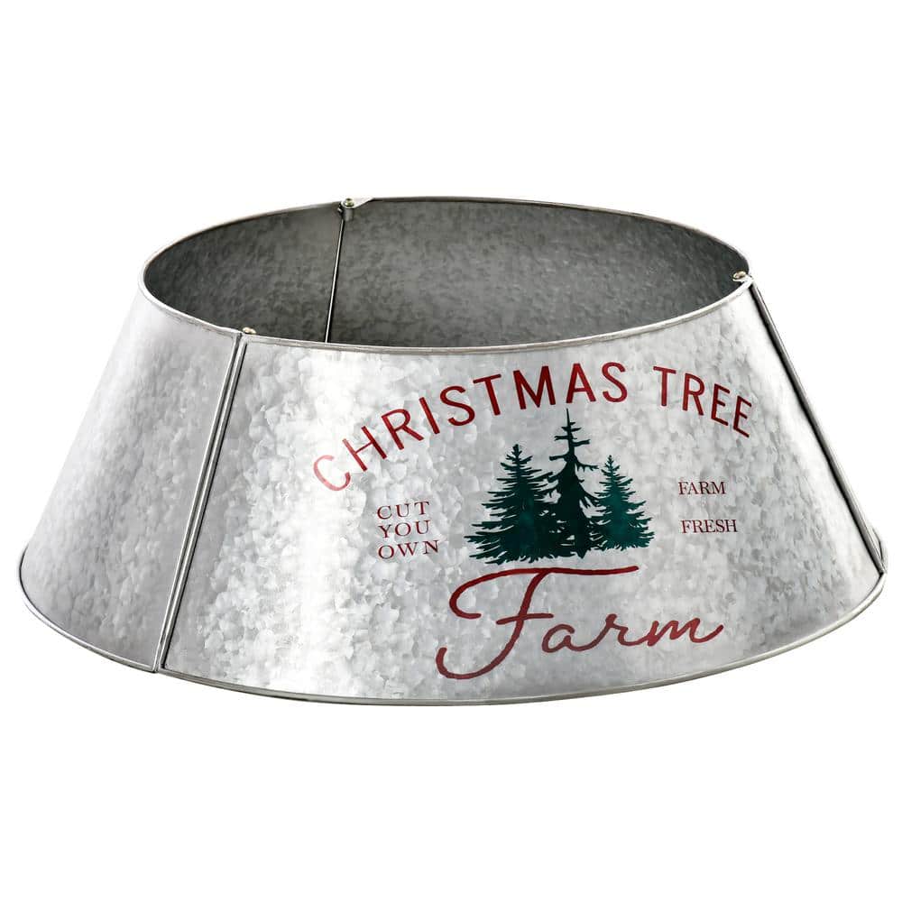 26 in. Printed Silver Steel Collar Home Xmas Decoration Christmas Tree Skirt - Hercitys