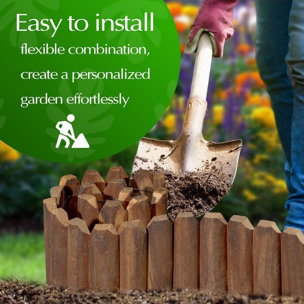 47 in. x 7.8 in. x 1 in. Brown Wood Garden Edging, Fence Border Decorative Panels for Flower and Landscape Fencing-2pcs - Hercitys