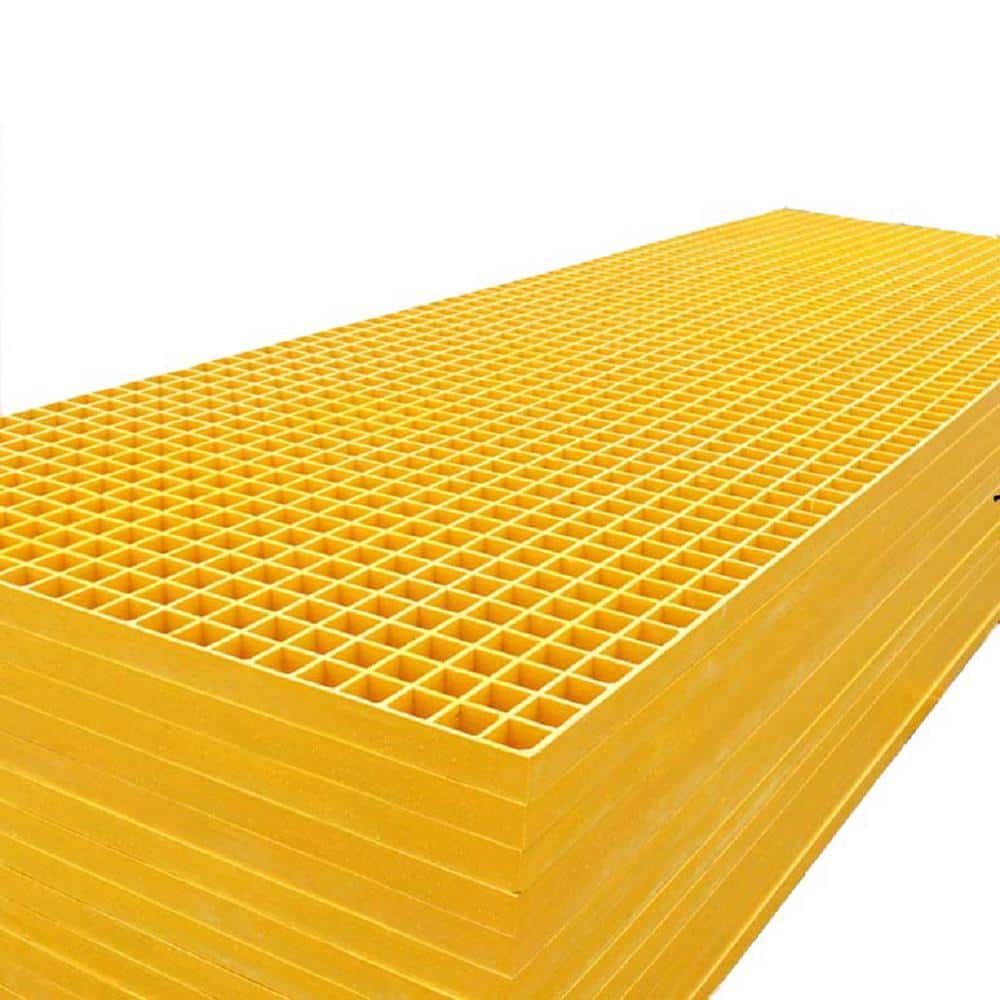 1 ft. x 1 ft. x 1 in. Fiberglass Molded Grating, 1.5 in. x 1.5 in. x 1 in., Yellow - Hercitys