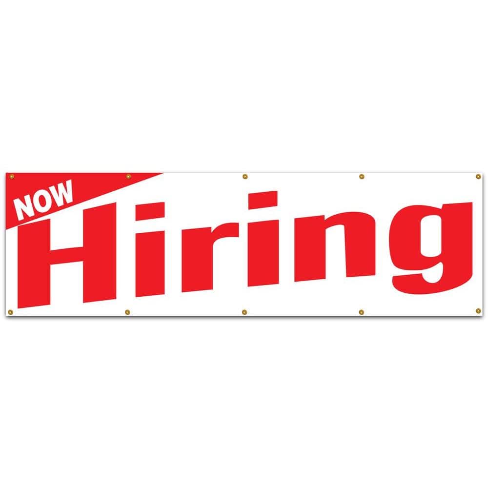 10 ft. x 3 ft. Red on White Vinyl Now Hiring Banner - Hercitys