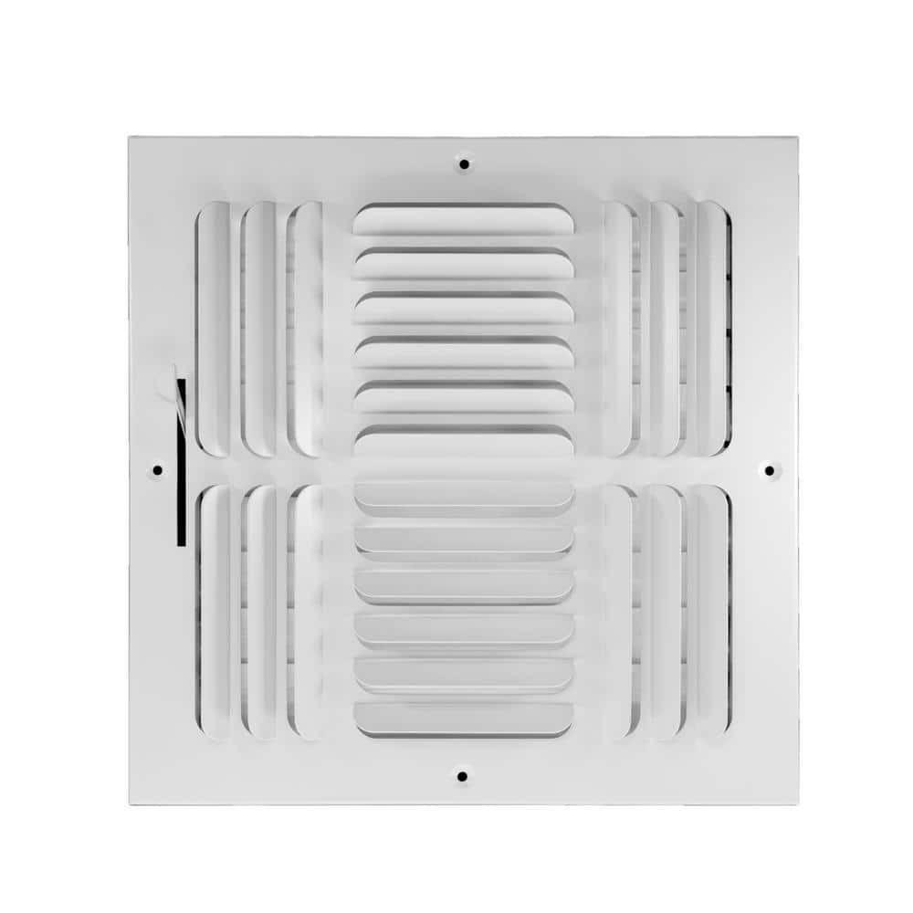 12 in. W x 12 in. H Steel for Ceiling or Sidewall White 4-Way Curve Blade Register - Hercitys