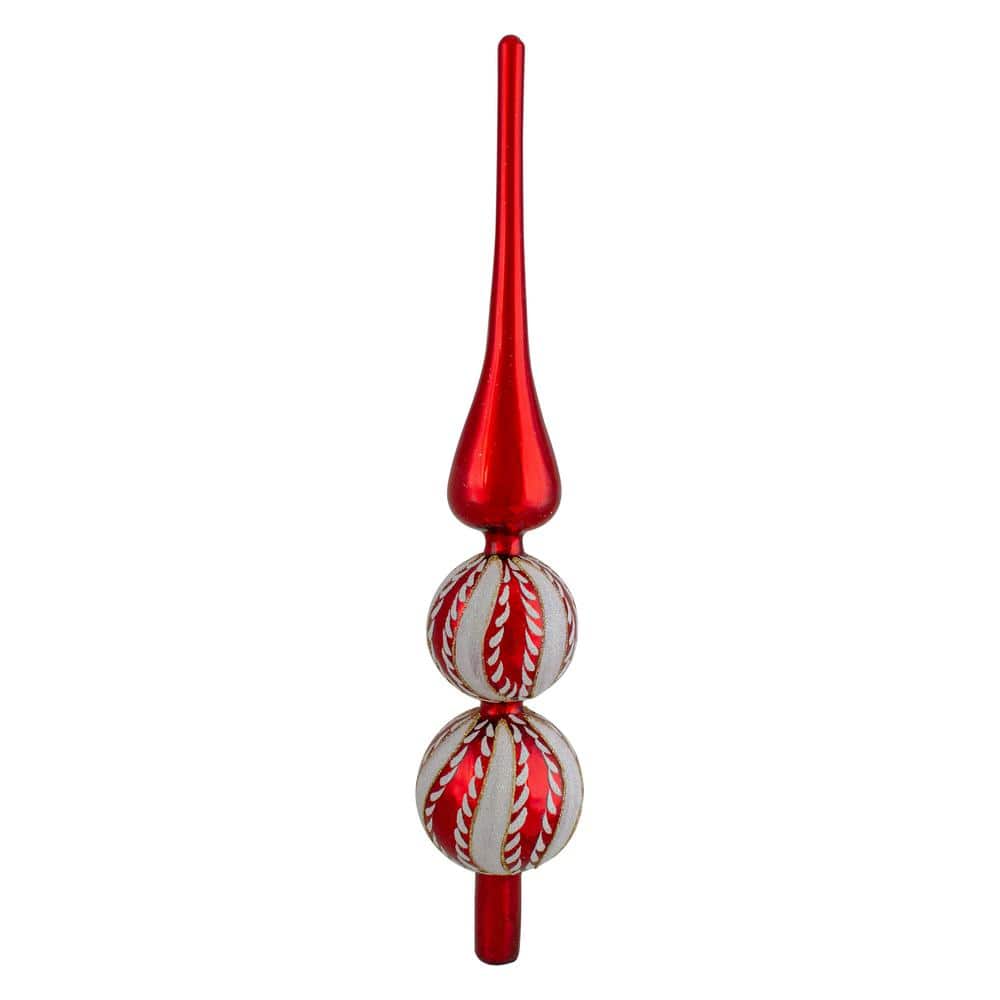 14.75 in. Red and White Glass Finial Christmas Tree Topper - Hercitys