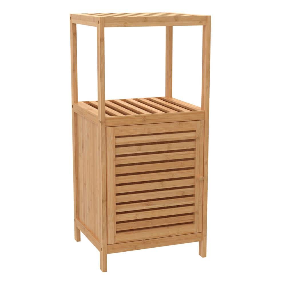 2-Tier Bamboo Shelving Unit with Door 14.25 in. W x 31.5 in. H x 13.5 in. D - Hercitys