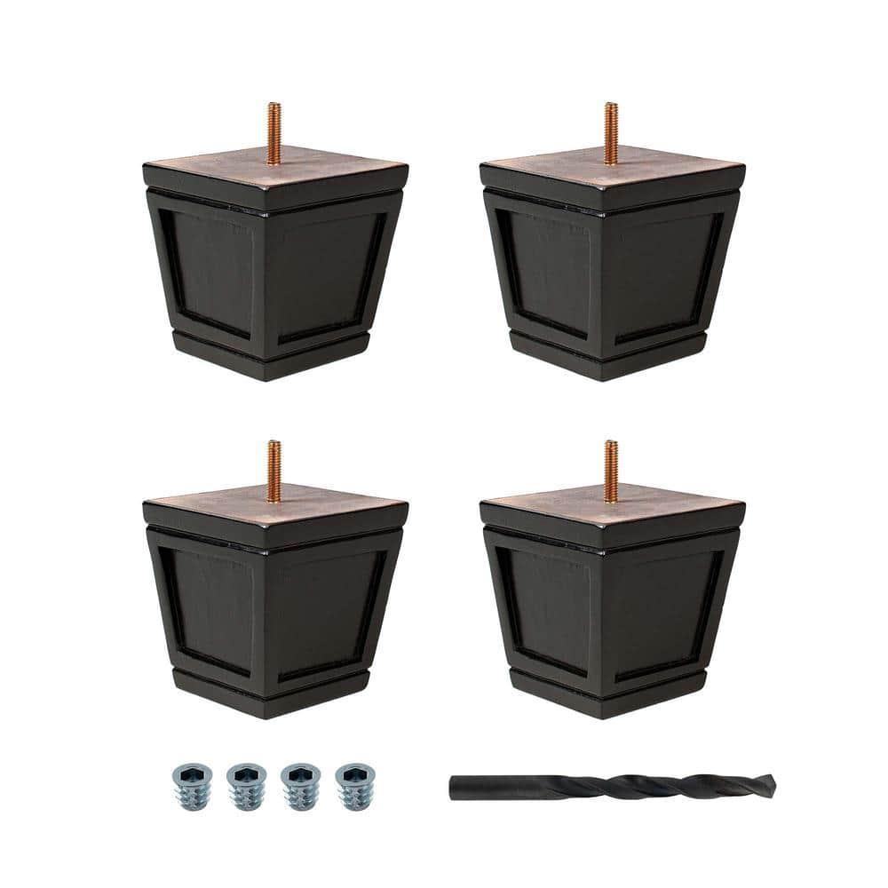 4 in. x 4 in. Stained Espresso Solid Hardwood Square Bun Foot (4-Pack) - Hercitys