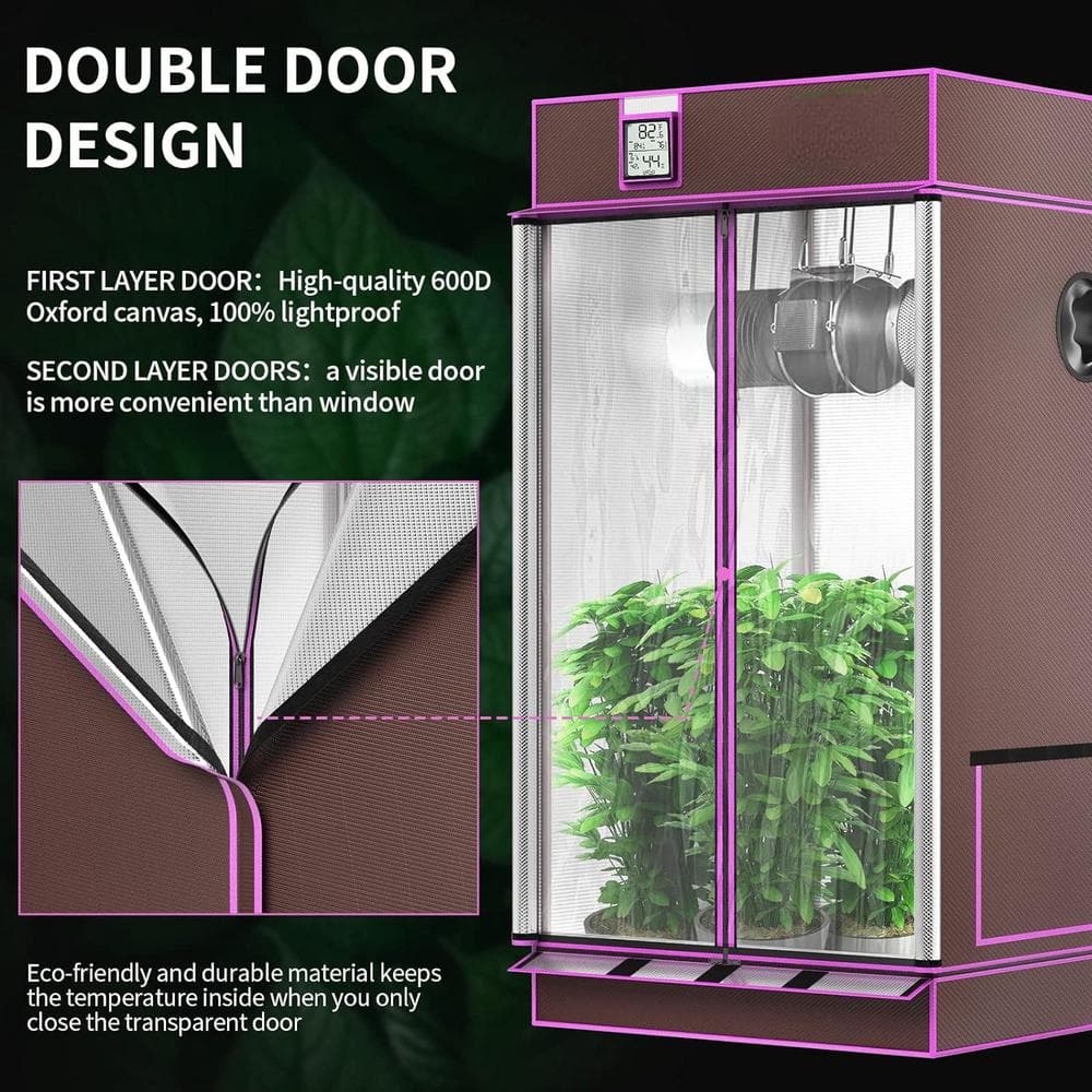 2 ft. x 2 ft. Grow Tent High Reflective Mylar 1680D Hydroponic with Double Cleart Observation Door and Floor Tray - Hercitys