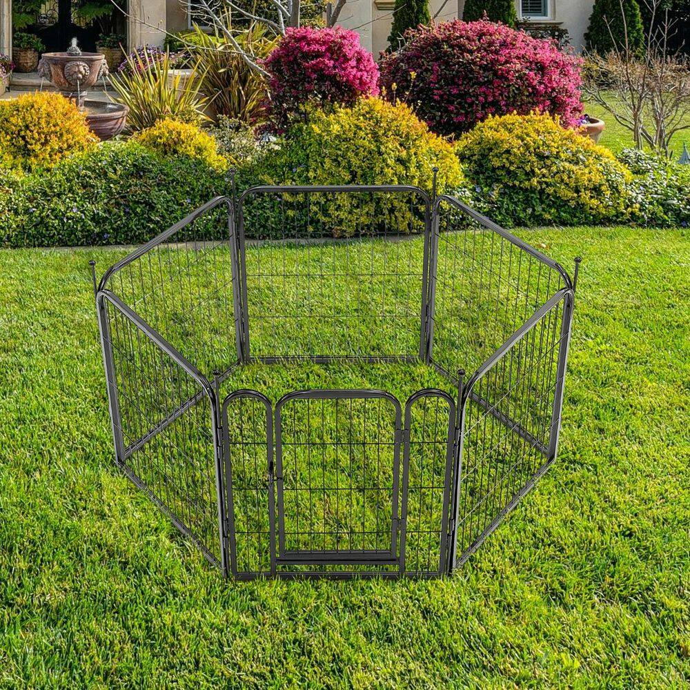 24 in. H Black Metal Garden Fence Pet Fence for Garden and Animals, 6-Panels - Hercitys