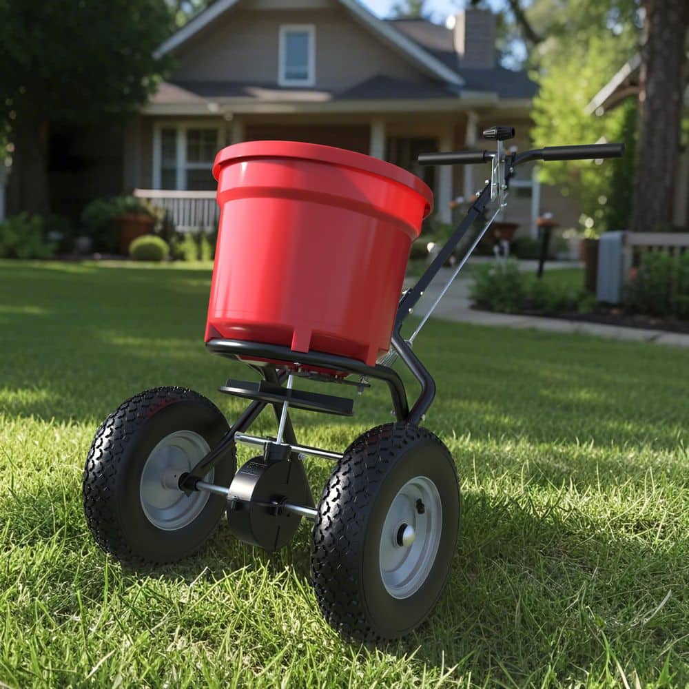 50 lbs. Capacity Walk-Behind Broadcast Fertilizer Spreader, Garden Seeder for Fertilizer and Ice Melt, Pneumatic Wheels - Hercitys