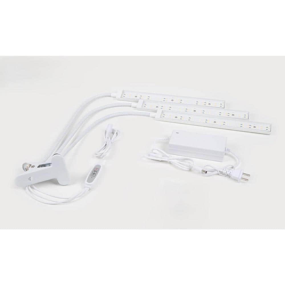 2.20 ft. 24-Watt Equivalent White Grow Light Full Spectrum Tri-Head 156 LED with Timer Gooseneck and Clamp, Bright White - Hercitys