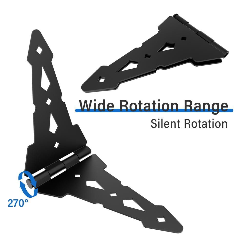 15.7 in. x 7 in. Black Heavy-Duty Decorative Fence Gate Hinge Tee Hinge - Hercitys