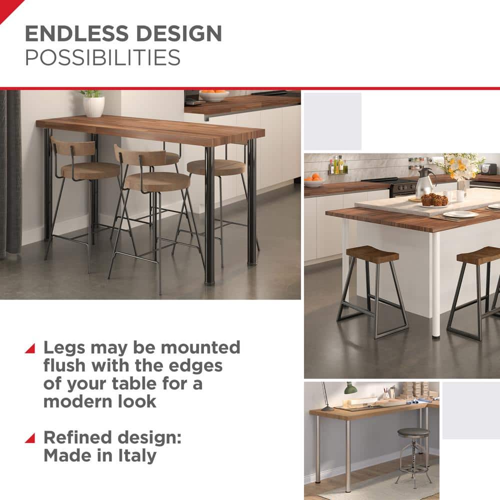 34 1/4 in. (870 mm) Black Metal Round Table Leg with Leveling Glide - Hercitys