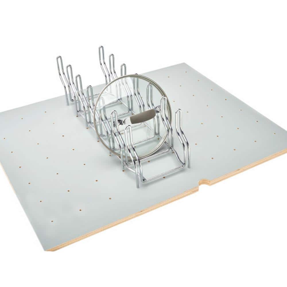 5.5 in. H x 5.25 in. W x 16.88 in. D Chrome Kitchen Drawer Lid Organizer for Drawer Peg Boards - Hercitys