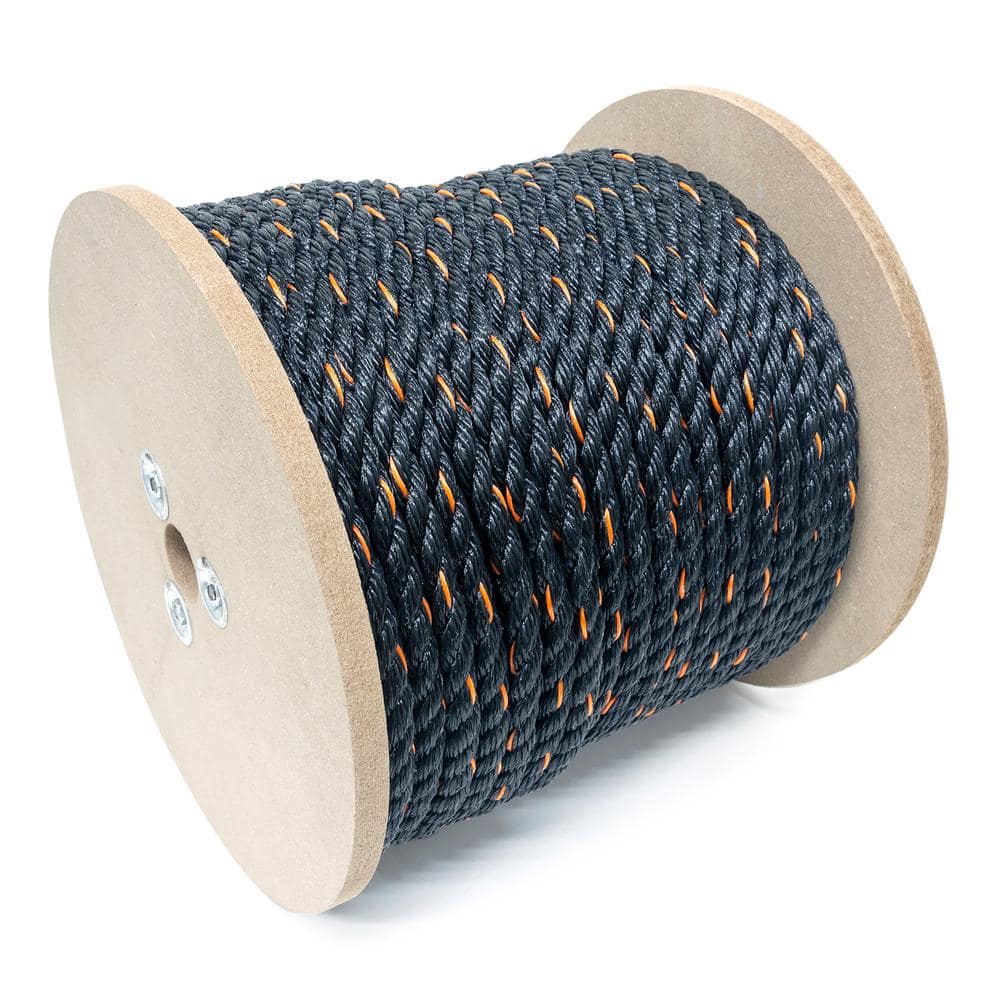 5/8 in. x 200 ft. Polypropylene Twisted California Truck Rope, Black/Orange - Hercitys