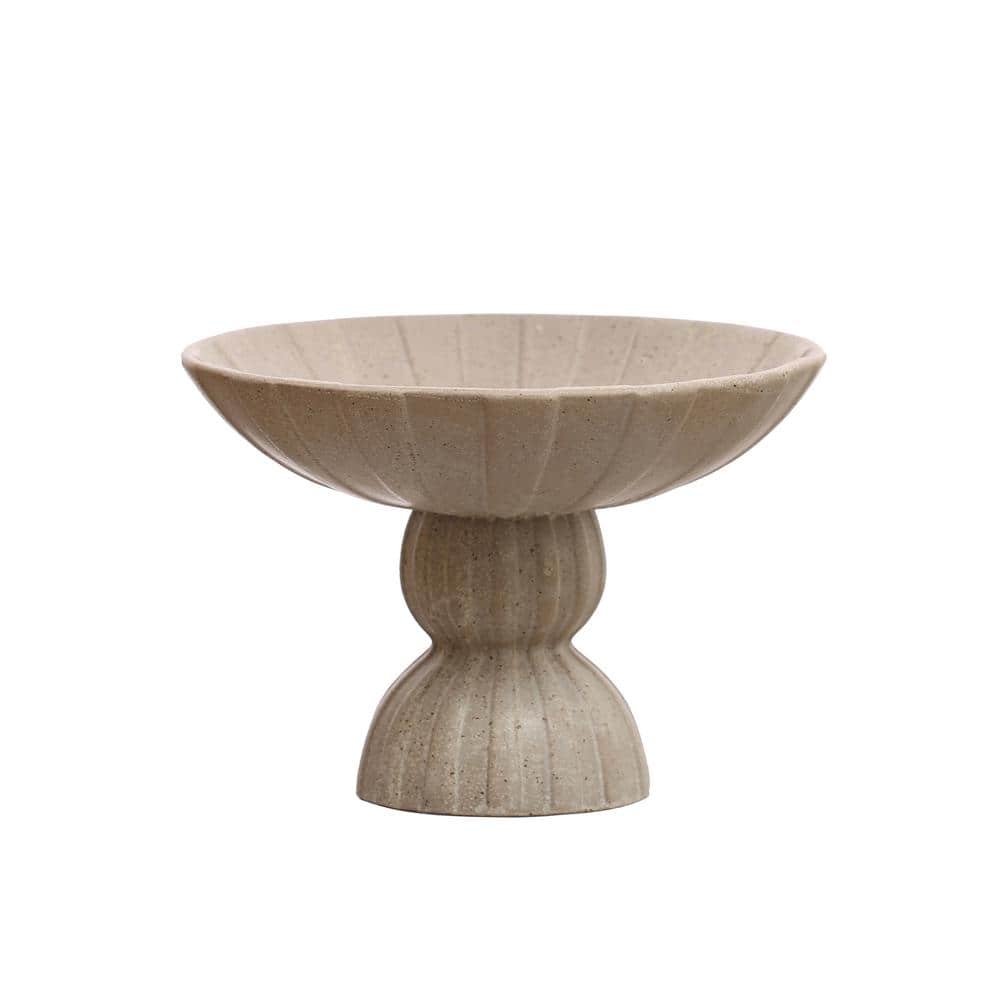 10.37 in. 54.1 fl. oz. Tan Beige Stoneware Footed Serving Bowl - Hercitys