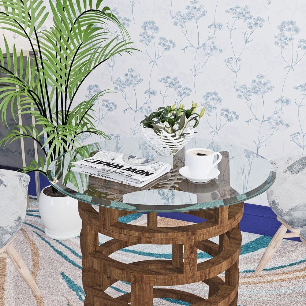 24 in. W Transparent Round Table Top, Tempered Glass Table Top Clear Glass 2/5 in. Thick Beveled Polished Edge - Hercitys