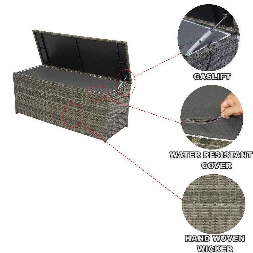 113 Gal. 53 in. L x 21 in. W Grey Outdoor Wicker Deck Box with Lid - Hercitys