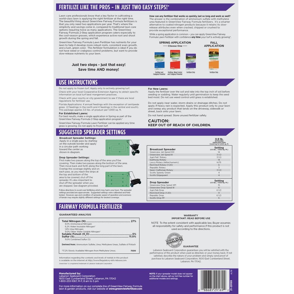 16.5 lbs. Fairway Formula Lawn Fertilizer, Covers 5,000 sq. ft. (27-0-5) - Hercitys
