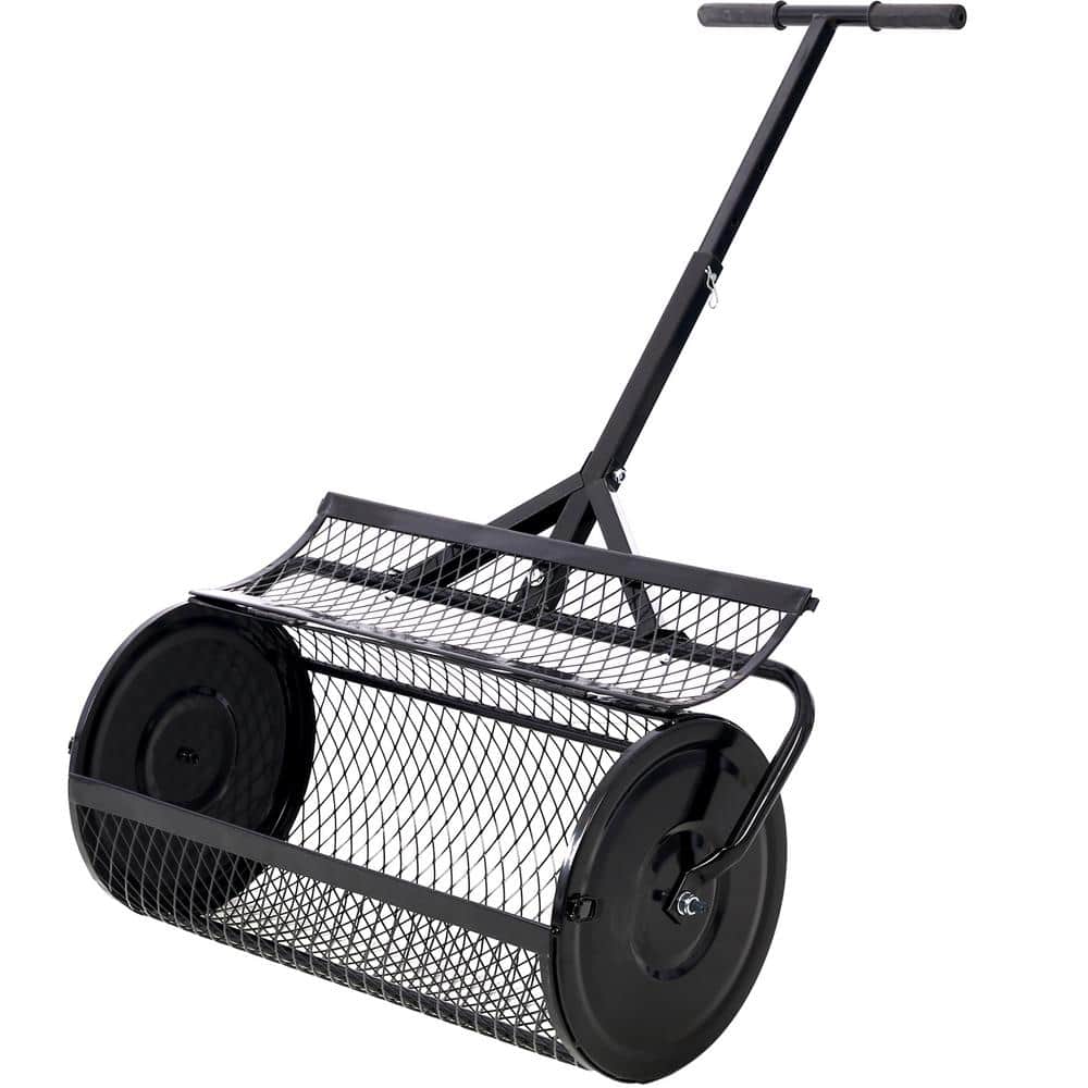24 in. Compost Spreader Metal Mesh, T shaped Handle for planting seeding, Lawn and Garden Care Manure Spreaders Roller - Hercitys