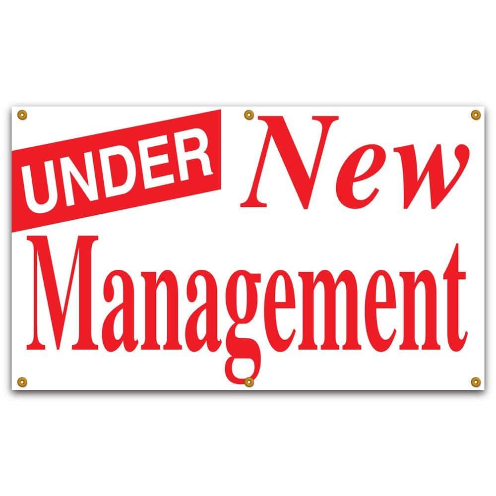 5 ft. x 3 ft. Red on White Vinyl Under New Management Banner - Hercitys