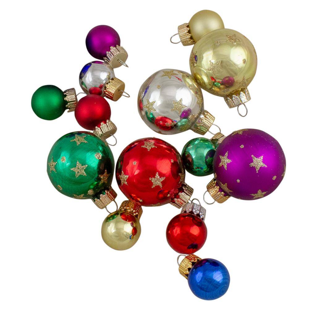 16-Piece Set of Assorted Multi-Color Glass Ball Christmas Ornaments with Tree Topper - Hercitys