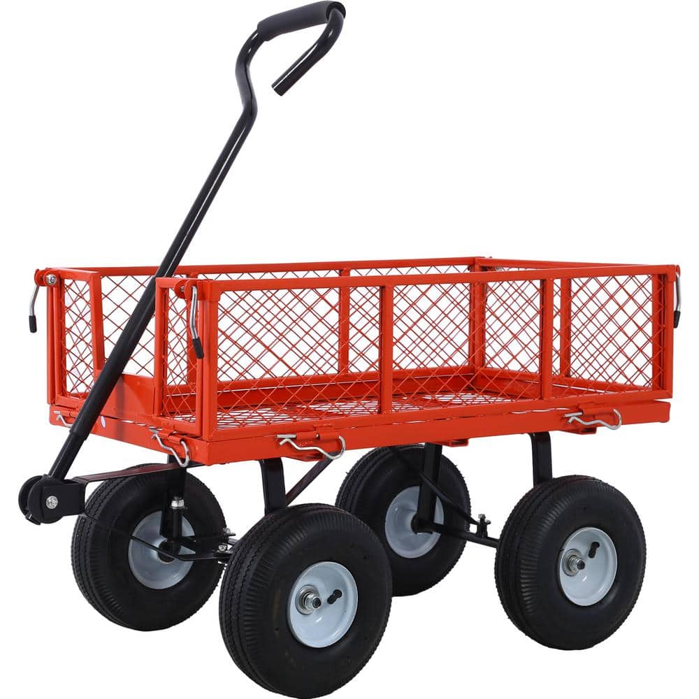 3 cu. ft. 550 lbs. Capacity Steel Utility Garden Cart with Folding Sides, Red - Hercitys