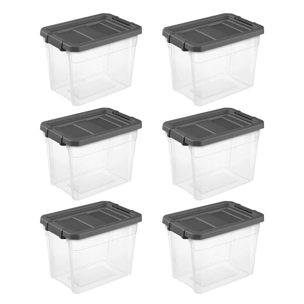 30 qt. Clear Plastic Storage Bin Totes with Latching Lid, Grey (6-Pack) - Hercitys