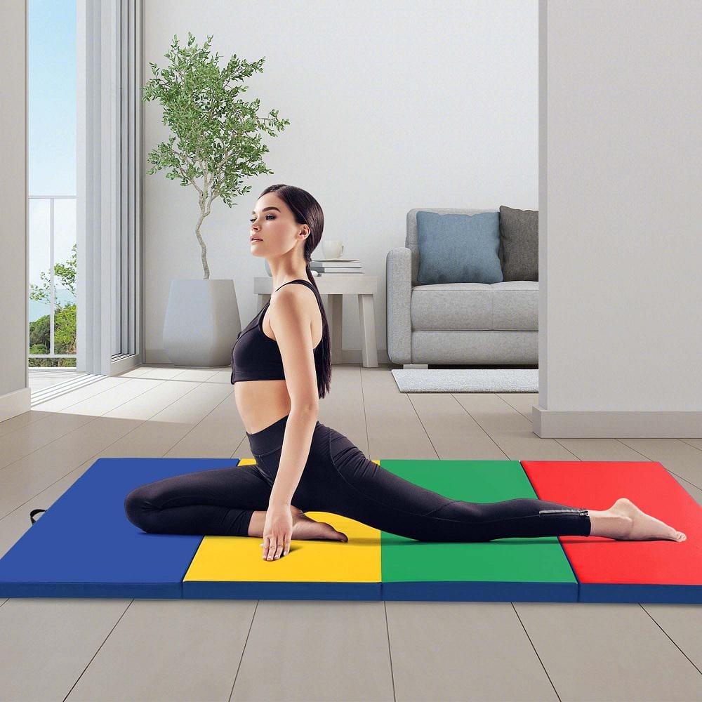 10 ft. x 4 ft. x 2 in. 4-Panel Folding Exercise Mat with Carrying Handles for Gym Flooring Mat Colorful 40 sq.ft. - Hercitys