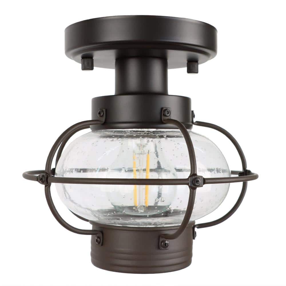 1-Light Semi-Flush Mount Light Fixture with Glass Globe Shade Modern Outdoor Lamp, E26, Bulbs Not Include, Bronze - Hercitys