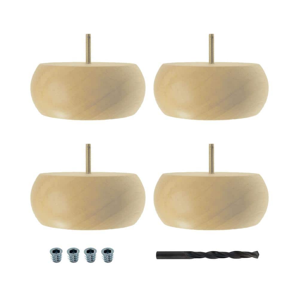 2-1/2 in. x 4-1/2 in. Unfinished Solid Hardwood Round Bun Foot (4-Pack) - Hercitys