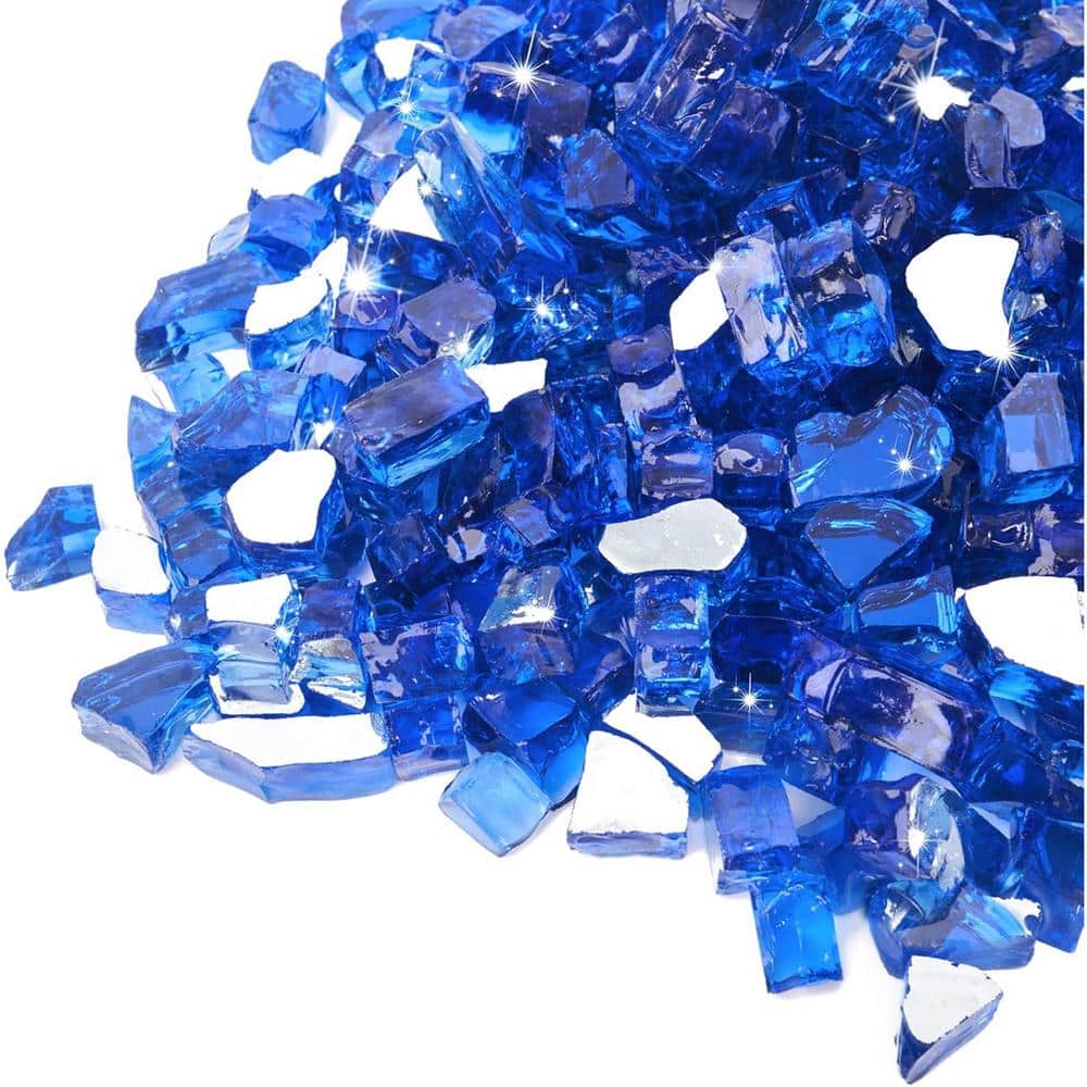 1/2 in. 10 lbs. Reflective Fireplace Glass Pellet Rocks Gas Fire Pit Kit for Fire Pit Table with No Melting, Cobalt Blue - Hercitys