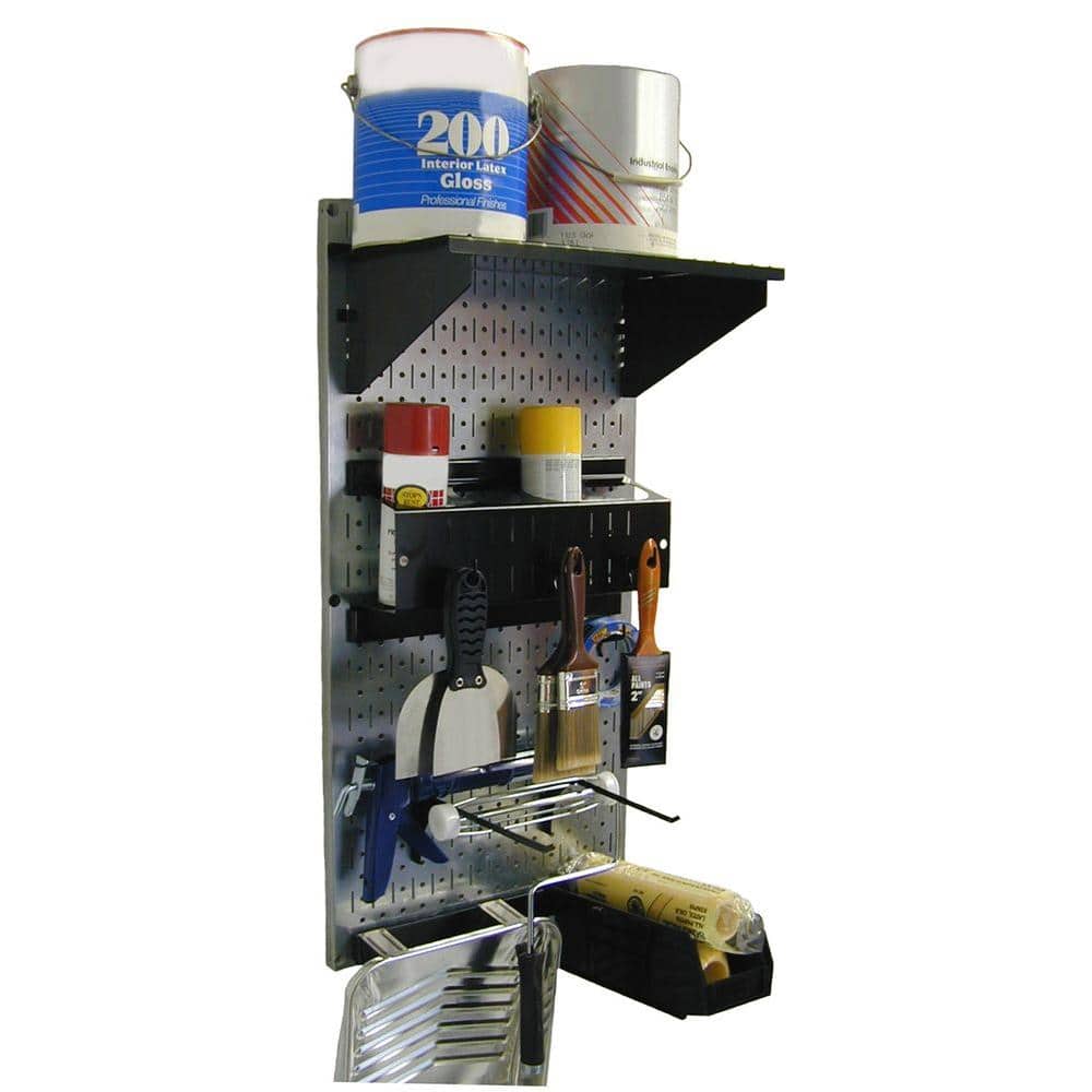 32 in. x 16 in. Metal Pegboard Paint Supply Organizer Kit with Shiny Galvanized Steel Pegboard and Black Peg Accessories - Hercitys