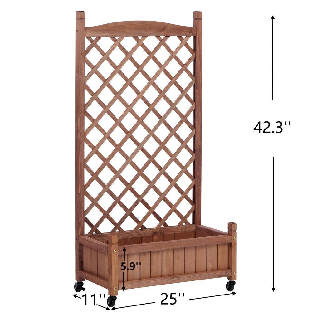 2-Piece 25 in. x 11 in. x 42.3 in. Solid Wood Raised Garden Bed with Trellis, 2 Wheels and Drainage Holes - Hercitys