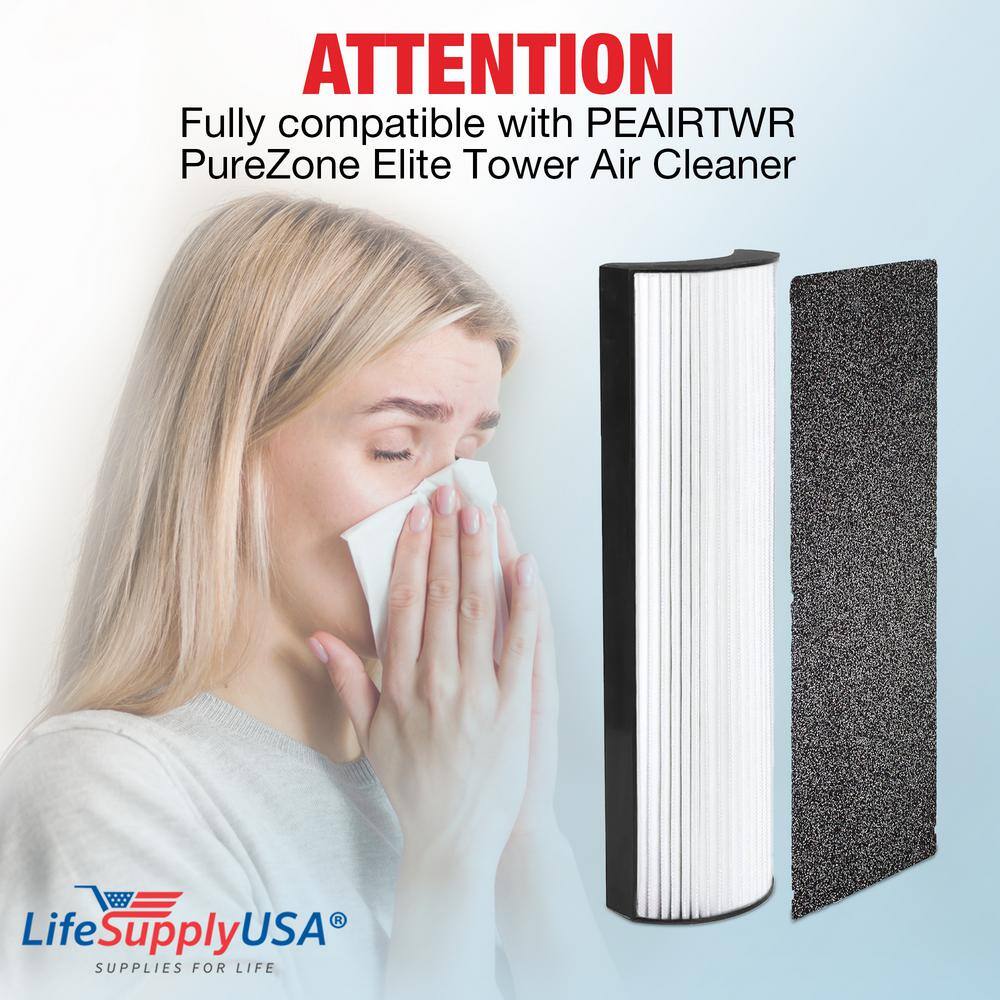 2-in-1 True HEPA Air Cleaner Filter Replacement Plus Carbon Layer Compatible PEAIRTWR PureZone Elite Tower Air Cleaner - Hercitys