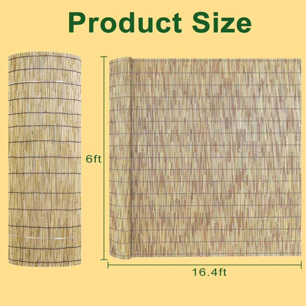 0.25-0.37in. Dia. 6 ft. x 16.4 ft. Reed Bamboo Screen Privacy Fence Backyard Divider Decorative Garden Fencing Natural - Hercitys