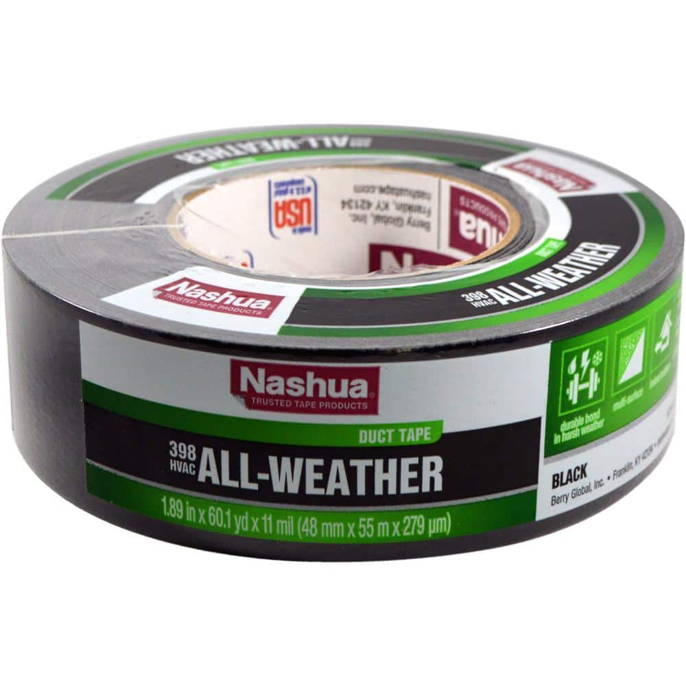 1.89 in. x 60 yd. 398 All-Weather HVAC Air Duct Accessory Duct Tape in Black Pro Pack (12-Pack) - Hercitys