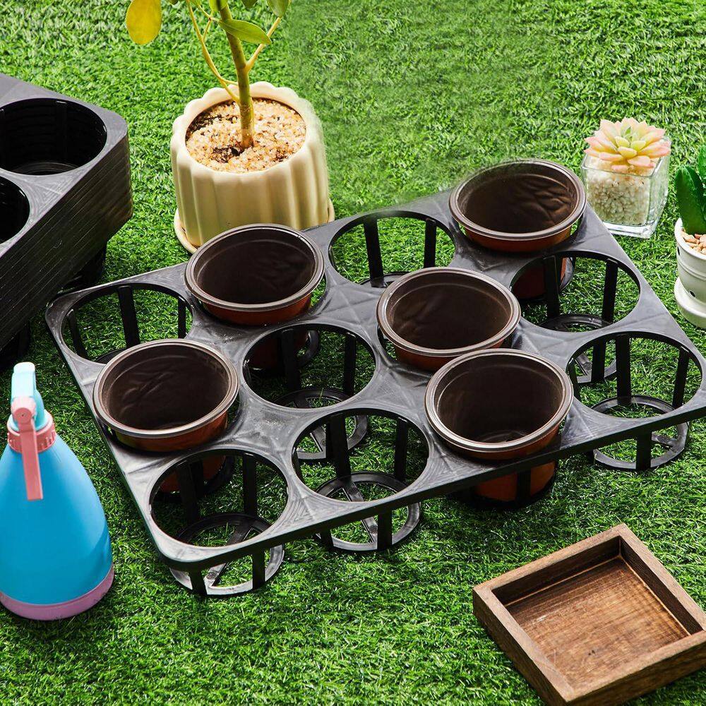 12 Cell Nursery Planter Pots Trays for 4 in. Round Plastic Nursery Pots Flowerpot Carrier Transporting (10 Pack) - Hercitys