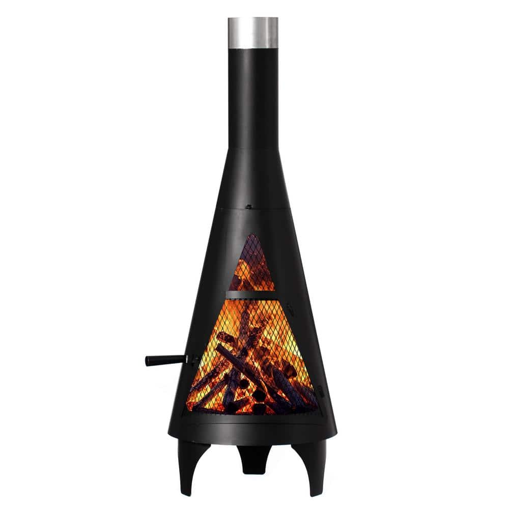 50″ Black Outdoor Metal Wood Burning Chimenea Patio Heater Fire Pit, Includes Fire Pit Poker Handle - Hercitys
