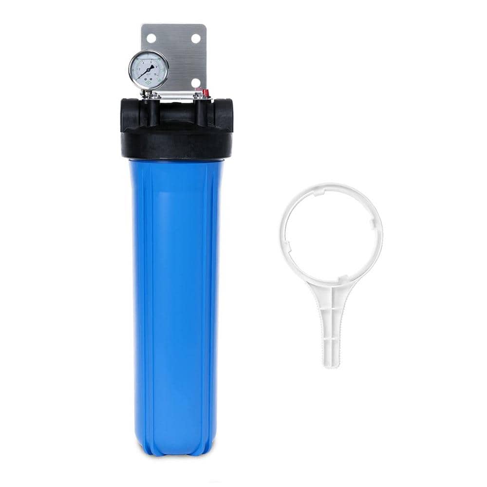 4.5 in. x 20 in. Whole House Replacement Water Filter Housing 1 in. NPT Inlet Outlet, Bracket, Pressure Gauge and Wrench - Hercitys
