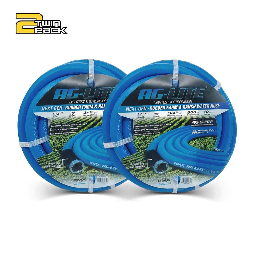3/4 in. x 15 ft. Heavy Duty Premium Rubber Water Hose 2-Pack - Hercitys