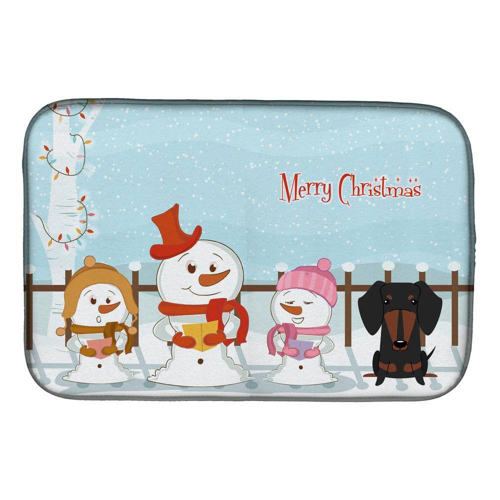 14 in. x 21 in. Multicolor Merry Christmas Carolers Dachshund Black Tan Dish Drying Mat - Hercitys