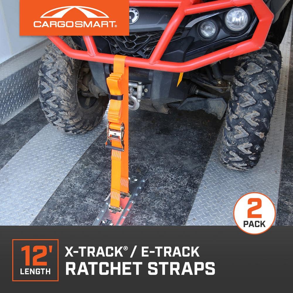 2 in. x 12 ft. Orange Ratchet Tie Down Strap for E-Track and X-Track, 1,000 lb. Safe Work Load – 2 pack - Hercitys