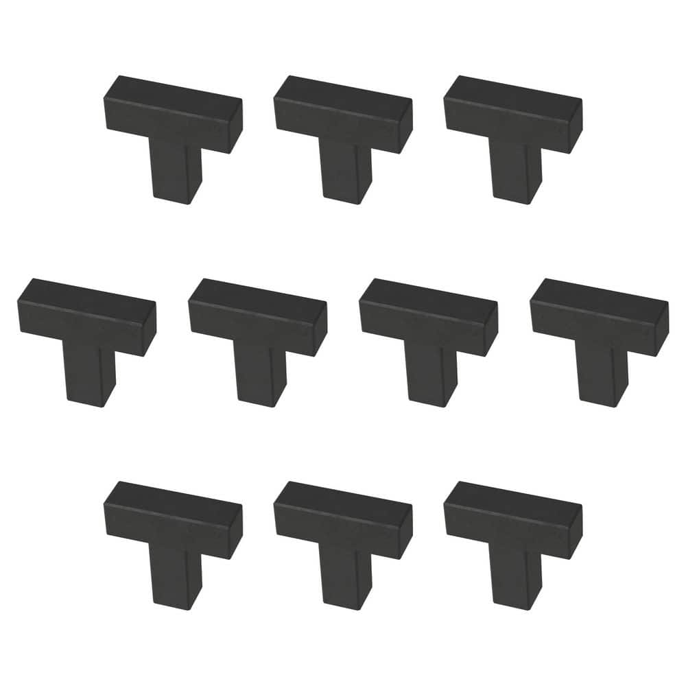 (10-Pack) Simple Modern Square 1-1/4 in. (32 mm) Modern Matte Black T-Shaped Bar Cabinet Knobs - Hercitys