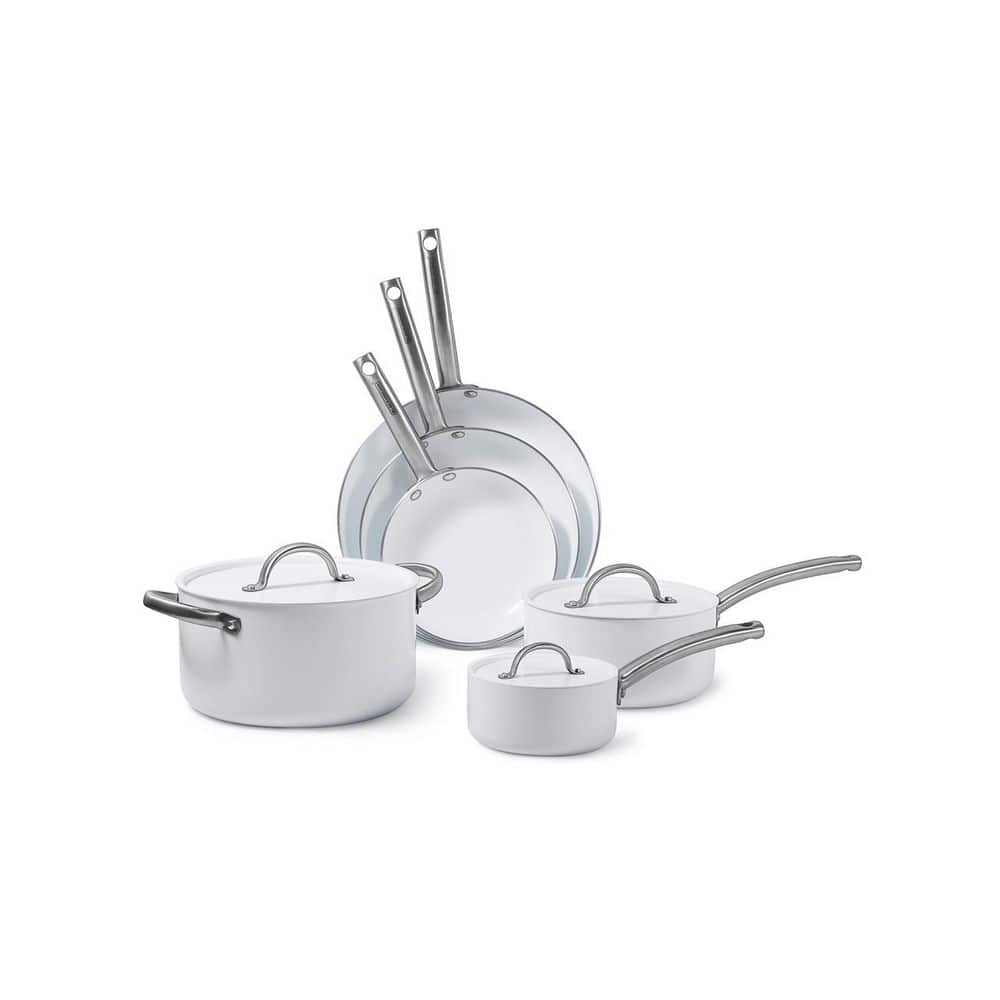 9-Piece Ceramic White Aluminum Cookware Set, Pots and Pans Set, White - Hercitys