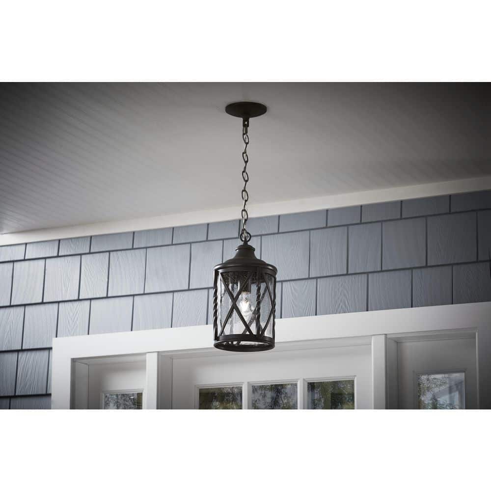 Walcott Manor 14.12 in. 1-Light Antique Bronze Outdoor Transitional Pendant Light with Clear Seeded Glass - Hercitys