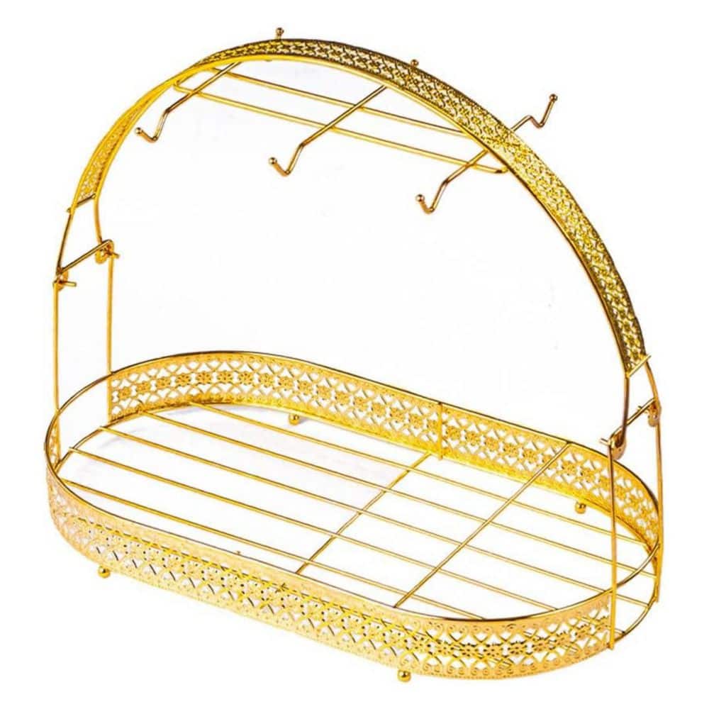 6 Hooks Gold Mug Hook Holder Coffee Cup Rack Stand Dishes Organizer Wrought Iron Drainer Storage for Kitchen Counter - Hercitys