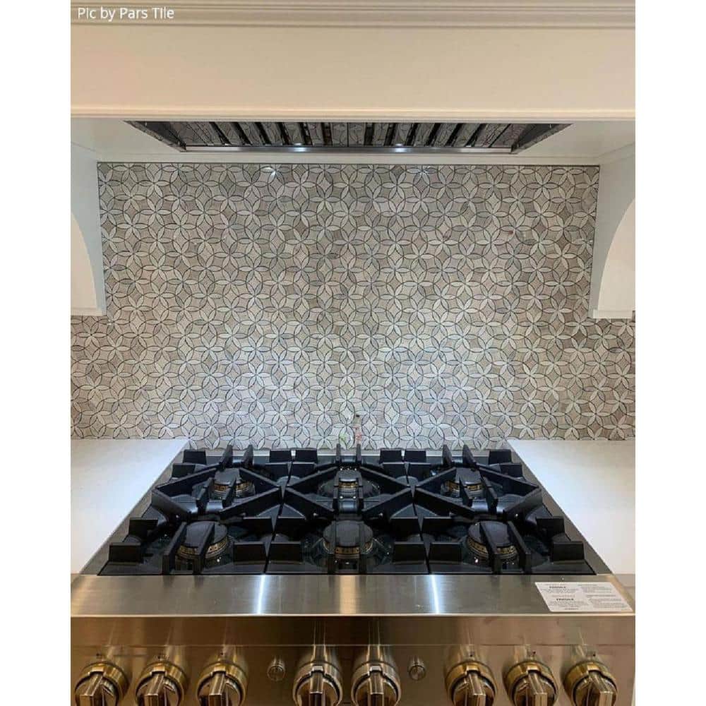 Gray and Beige 11.7 in. x 15.2 in. Wooden Flower Polished Marble Mosaic Tile (6.18 sq. ft./Case) - Hercitys