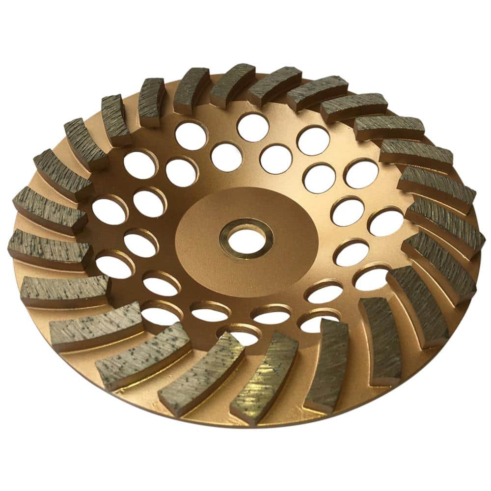 7 in. Concrete Grinding Cup Wheels, Diamond Rim, 24-Turbo Diamond Blade Segments, 7/8 in. 5/8 in. Non-Threaded Arbor - Hercitys