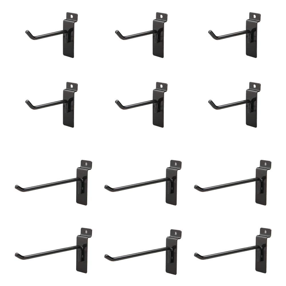 Jifram Bag of Six Each 4 in. and 6 in. Metal Slat Wall Hooks – Black - Hercitys