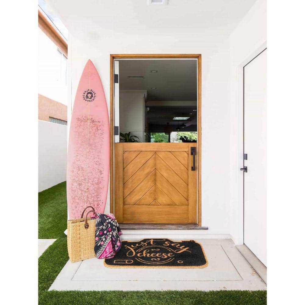 Welcome Just Say Cheese Black Natural 16 in. x 24 in. Coir Non-Slip Indoor Outdoor Door Mat - Hercitys