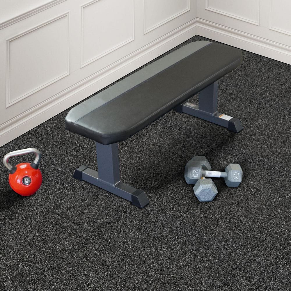 Rubber Gym Tiles with Gray Colored Flake 18 in. x 18 in. 8mm Thick Interlocking Tile (6 Tiles/Case) (13.875 sq. ft.) - Hercitys